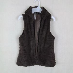 Girl's Faux Fur Sleeveless Open Front Hoodie Size Medium in Brown
